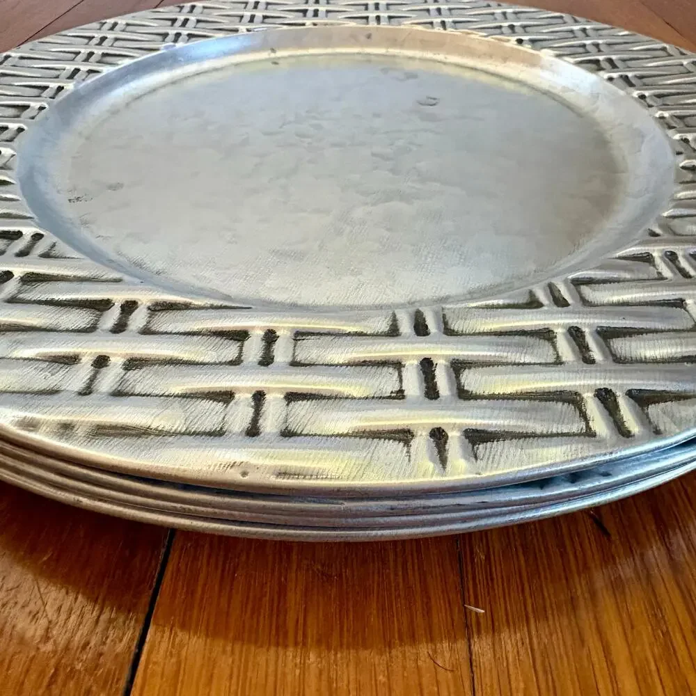Vintage Galvanized Metal Charger Plates Set of 4, 13 Inch Industrial Table Decor
